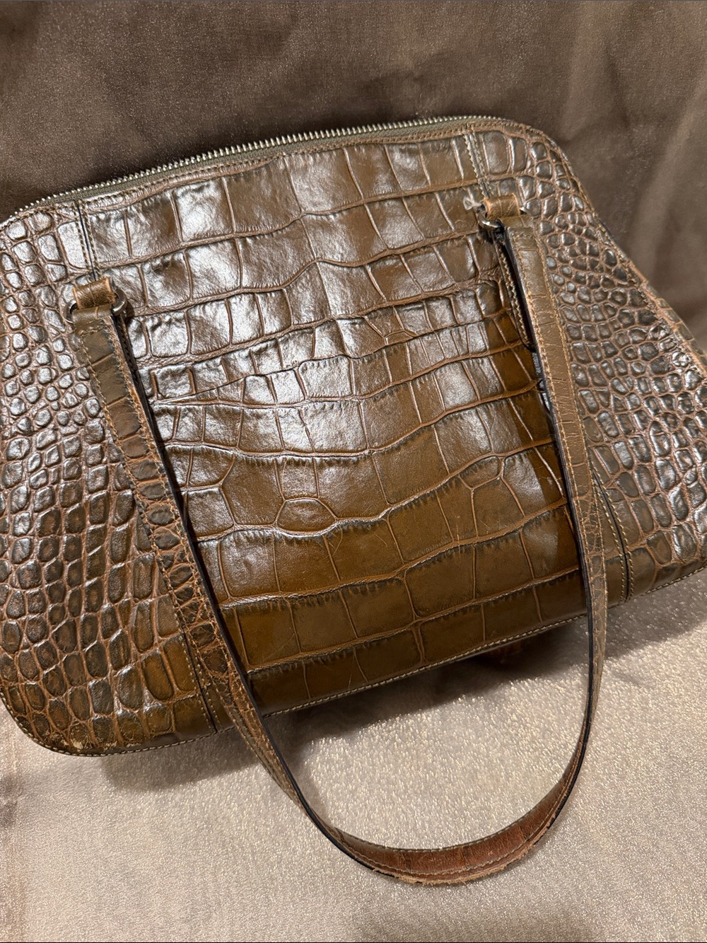 Monsac Brown Croc-Embossed Shoulder Bag - Picture 7 of 13